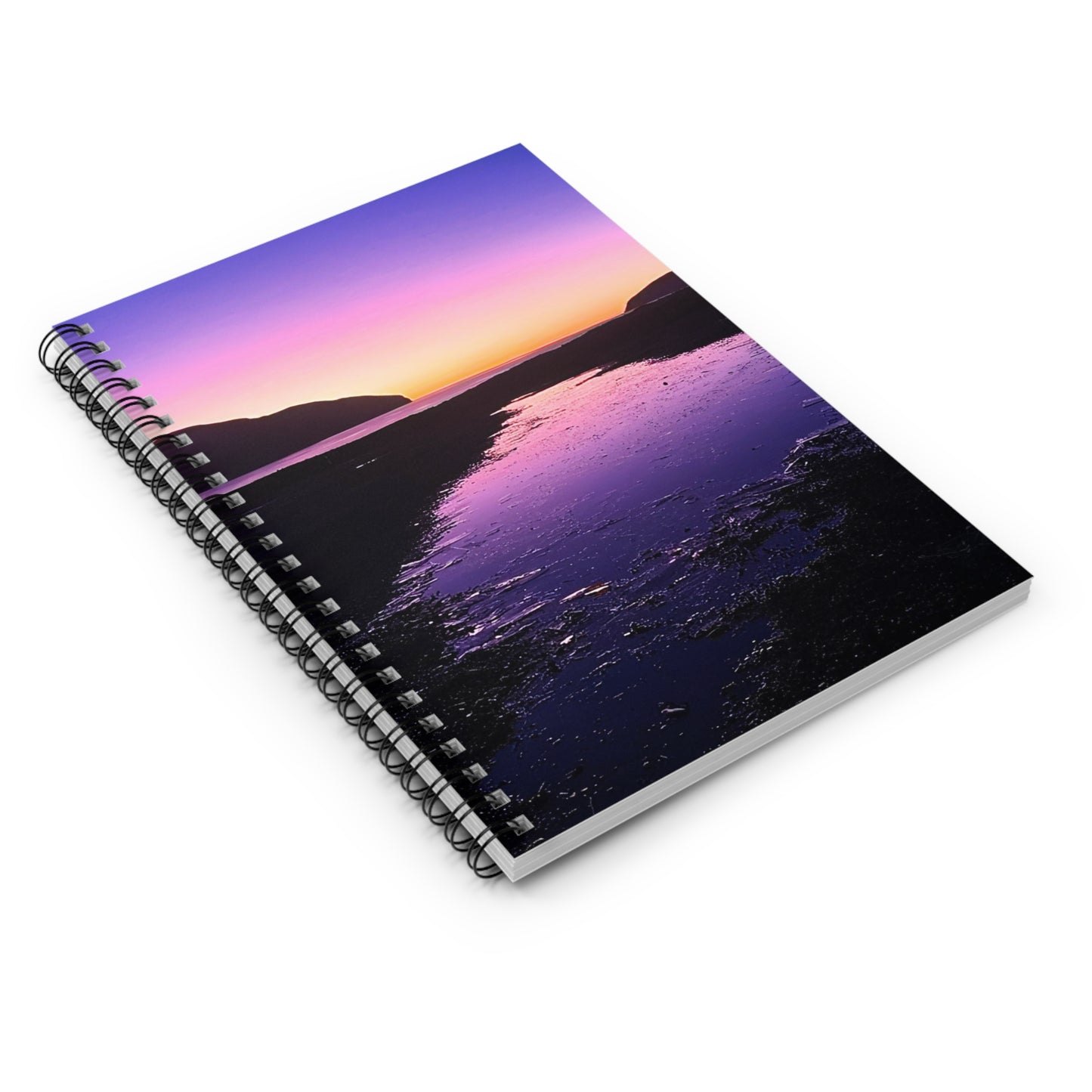 New Zealand Serene Sunrise - Icy Beach Landscape Spiral Notebook, Eco-Friendly, 118 Ruled Pages, Daily Notes and Journals